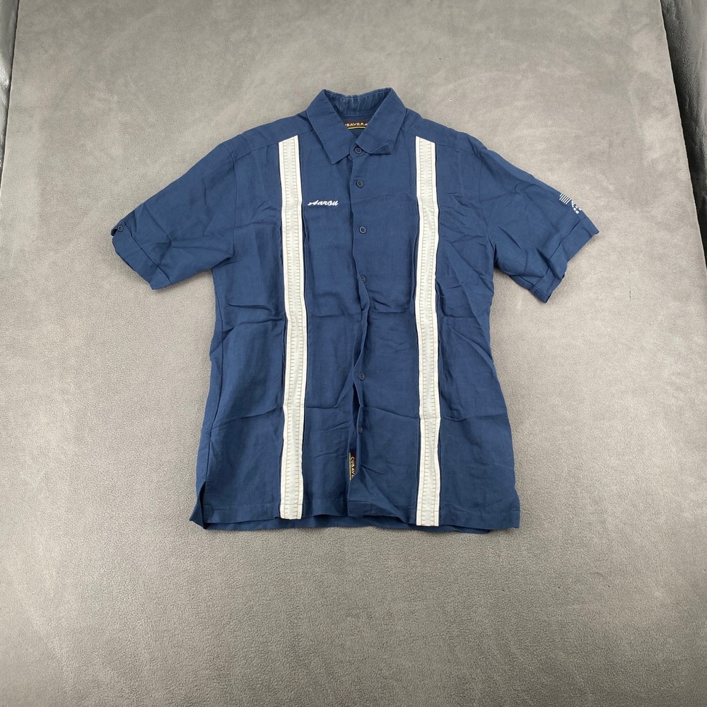 Cubavera Mens Navy Blue Linen Blend Guayabera Short Sleeve Shirt M Aaron ARW